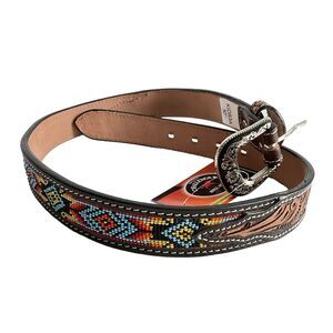 Challenger Horse Wear Leather Belt Youth Western Rodeo 30” Tooled Beaded